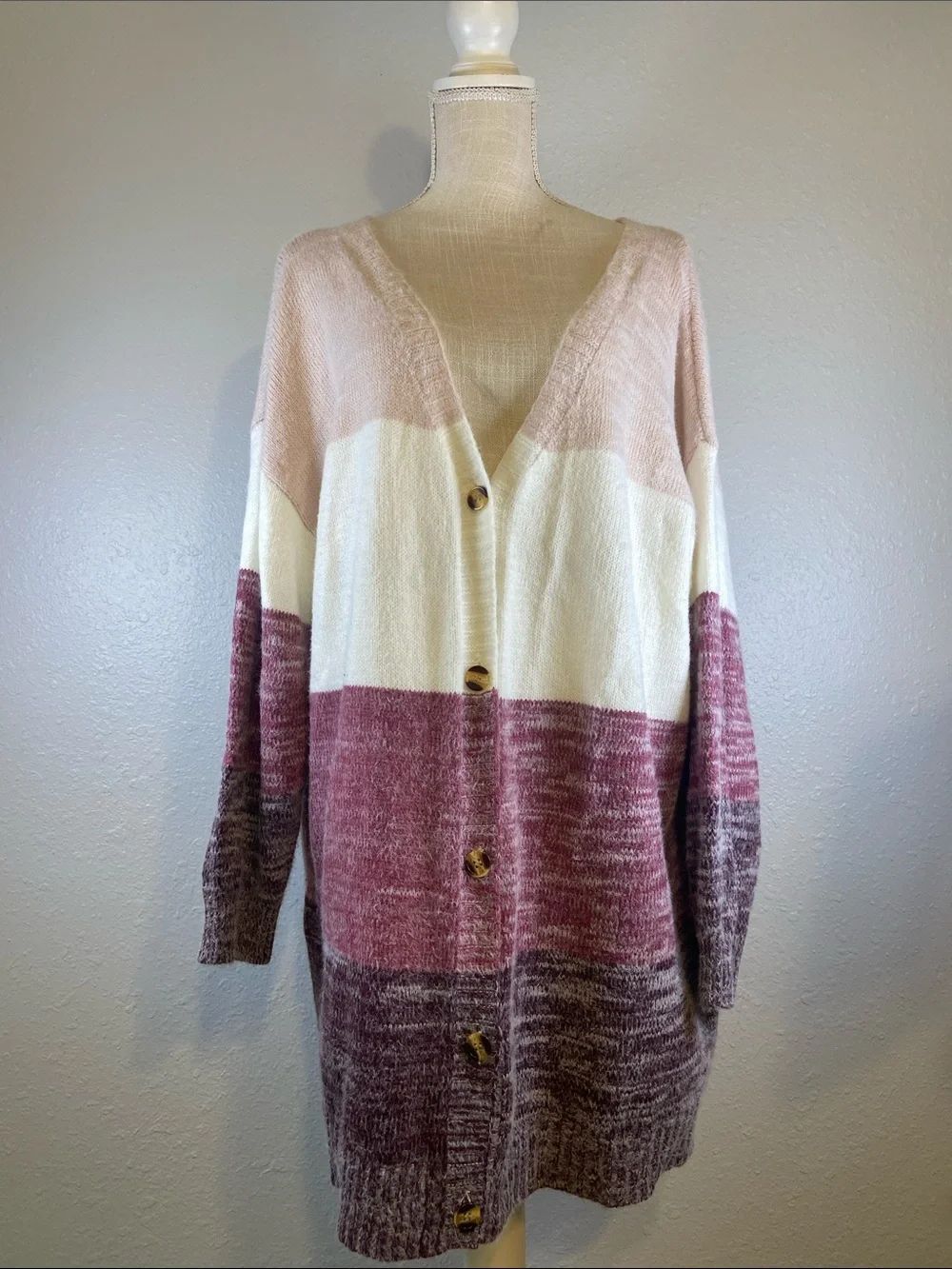 Bloomchic Purple Color Block Partial Wool Granny Grandpa Fisherman Sweater Sz 18